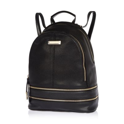 Black leather look zip backpack